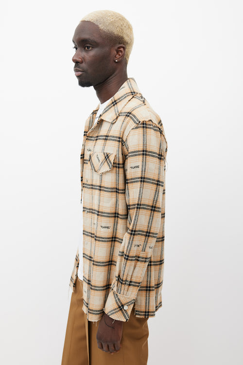 Off-White Beige & Multicolour Distressed Flannel Shirt