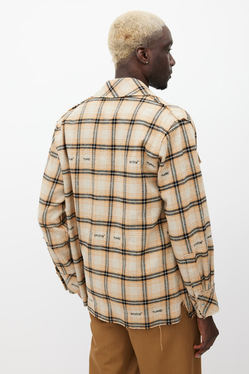 Off-White Beige & Multicolour Distressed Flannel Shirt