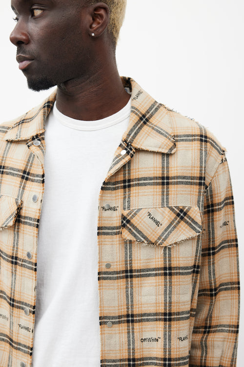Off-White Beige & Multicolour Distressed Flannel Shirt
