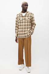 Off-White Beige & Multicolour Distressed Flannel Shirt