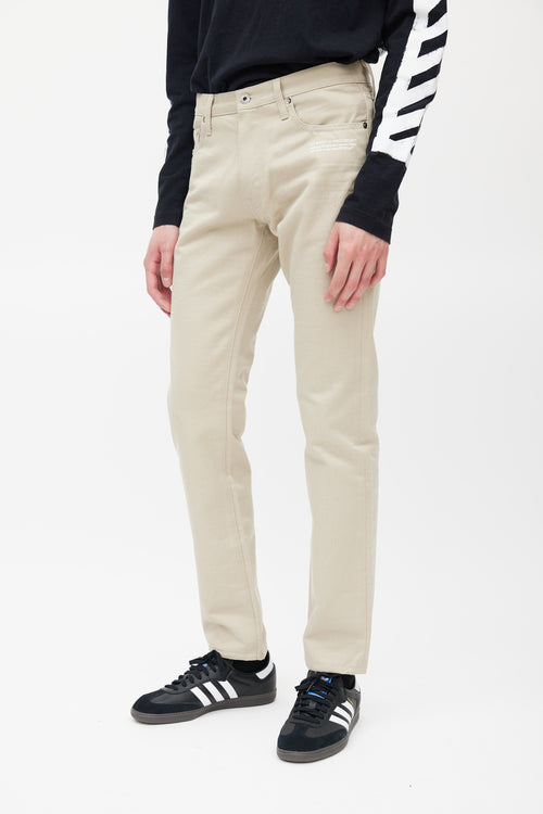 Off-White Beige & White Slim Logo Jeans