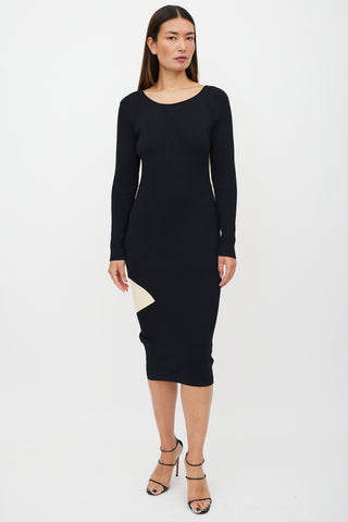 Off-White Black & Cream Ribbed Cut Out Dress