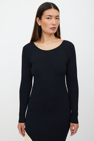 Off-White Black & Cream Ribbed Cut Out Dress