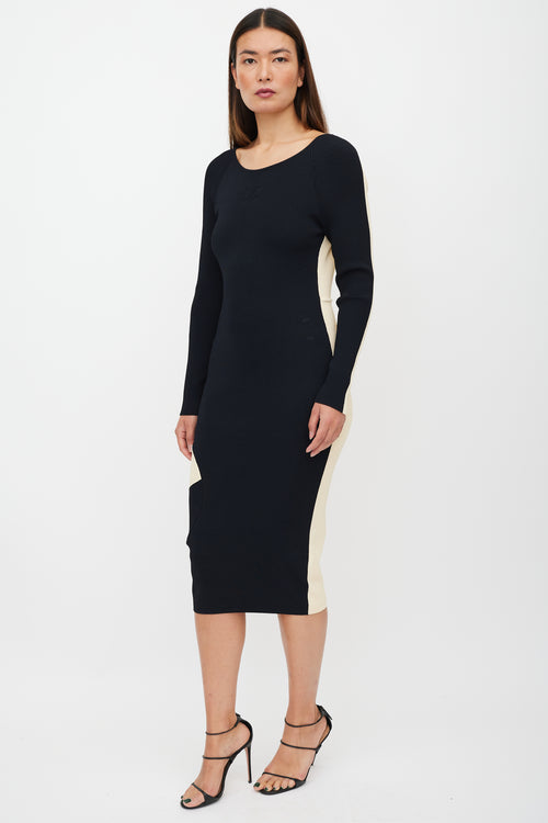Off-White Black & Cream Ribbed Cut Out Dress