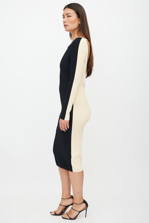 Off-White Black & Cream Ribbed Cut Out Dress
