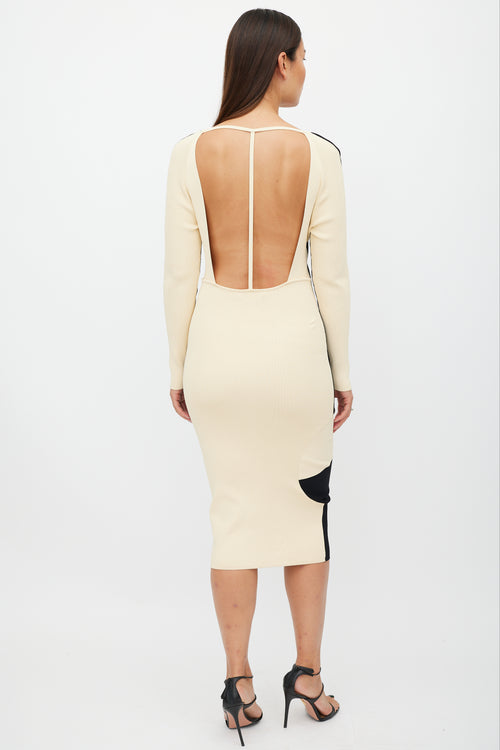 Off-White Black & Cream Ribbed Cut Out Dress