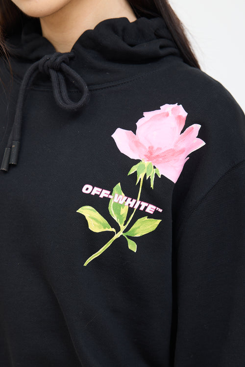 Off-White Black Cropped Flowers Hoodie