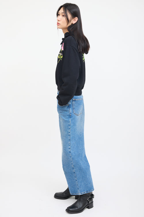 Off-White Black Cropped Flowers Hoodie