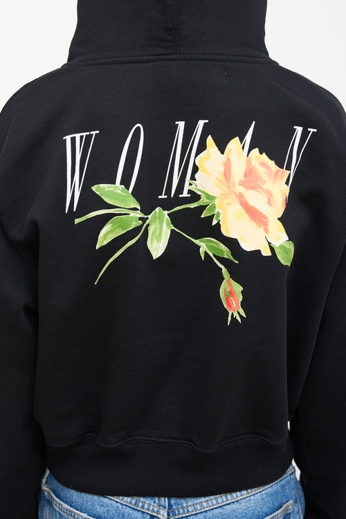 Off-White Black Cropped Flowers Hoodie