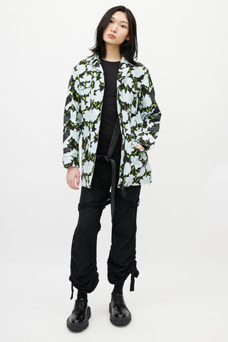 Off-White Black & Multicolour Floral Belted Lawn Jacket