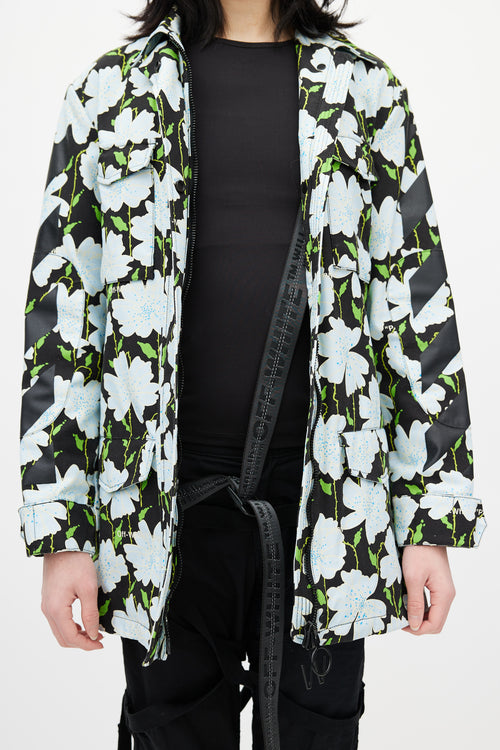Off-White Black & Multicolour Floral Belted Lawn Jacket