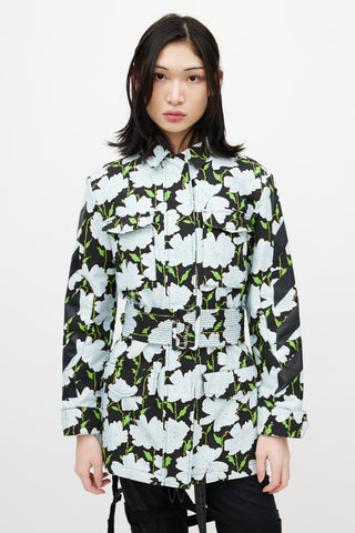 Off-White Black & Multicolour Floral Belted Lawn Jacket