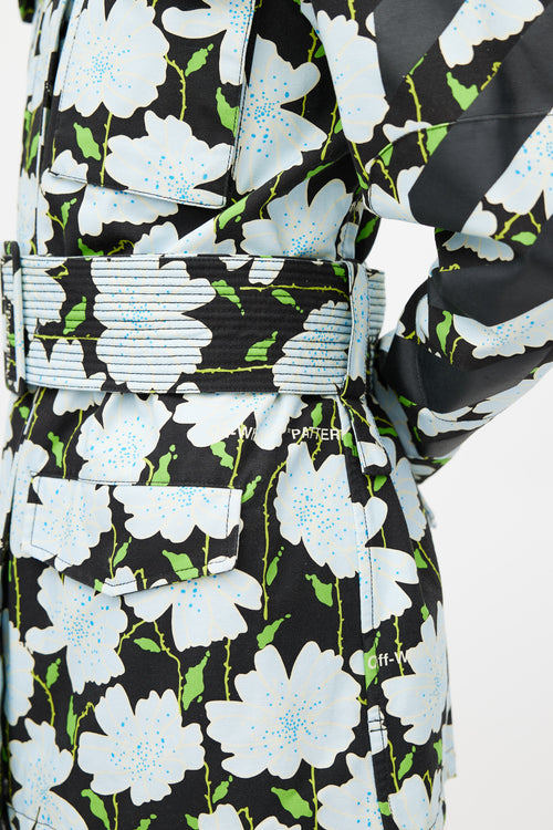 Off-White Black & Multicolour Floral Belted Lawn Jacket