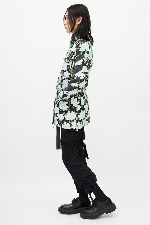 Off-White Black & Multicolour Floral Belted Lawn Jacket