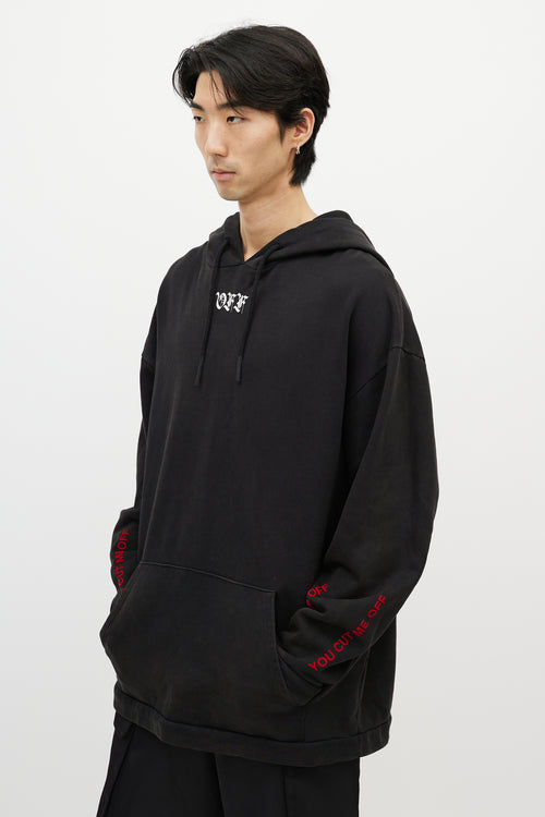 Off-White Black & Multicolour You Cut Me Off Distressed Hoodie