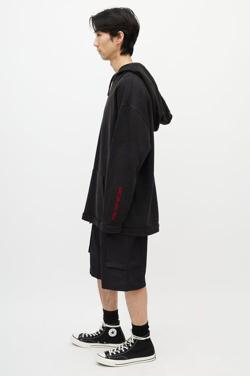 Off-White Black & Multicolour You Cut Me Off Distressed Hoodie