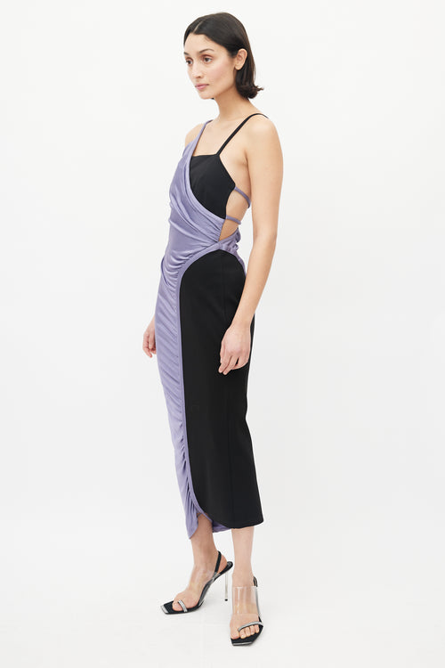 Off-White Black & Purple Asymmetrical Ruched Dress