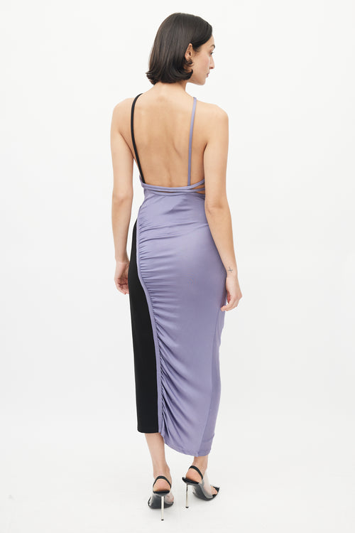 Off-White Black & Purple Asymmetrical Ruched Dress