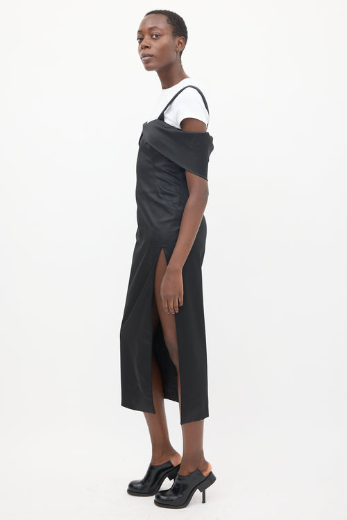 Off-White Black Satin Off The Shoulder Midi Dress