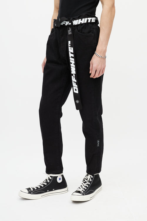 Off-White Black & White Belted Slim Jeans