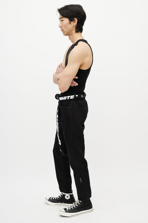 Off-White Black & White Belted Slim Jeans