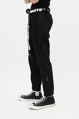 Off-White Black & White Belted Slim Jeans