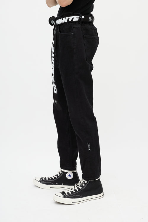 Off-White Black & White Belted Slim Jeans