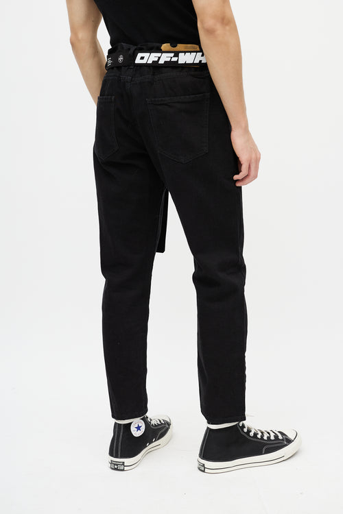 Off-White Black & White Belted Slim Jeans