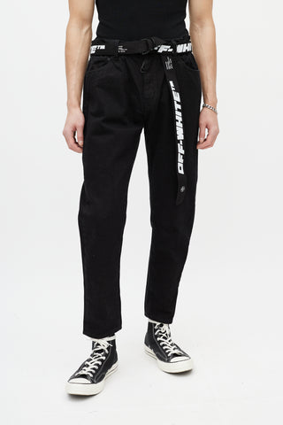 Off-White Black & White Belted Slim Jeans