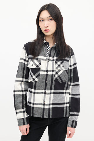 Off-White Black & White Cotton Plaid Graffiti Logo Shirt