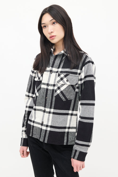 Off-White Black & White Cotton Plaid Graffiti Logo Shirt