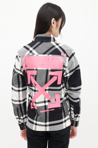 Off-White Black & White Cotton Plaid Graffiti Logo Shirt