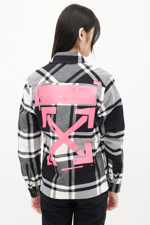 Off-White Black & White Cotton Plaid Graffiti Logo Shirt