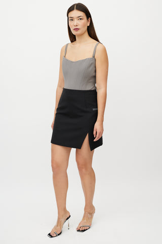 Off-White Black Wool Notched Logo Skirt
