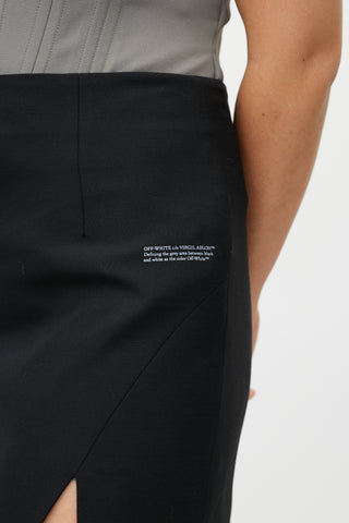Off-White Black Wool Notched Logo Skirt