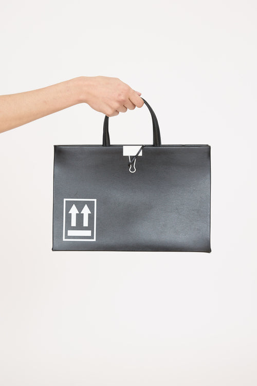 Off-White Leather Binder Clip Tote