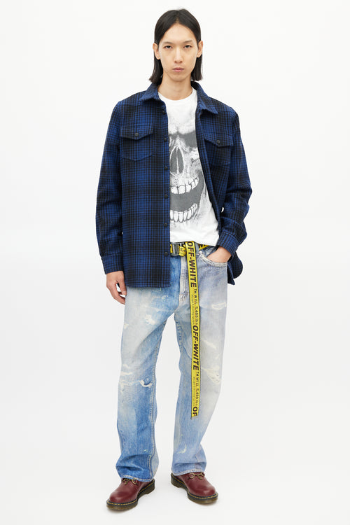 Off-White Blue & Black Wool Logo Shirt Jacket