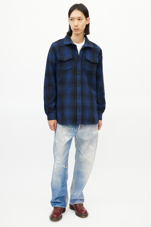 Off-White Blue & Black Wool Logo Shirt Jacket