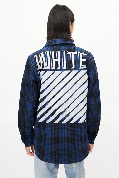Off-White Blue & Black Wool Logo Shirt Jacket