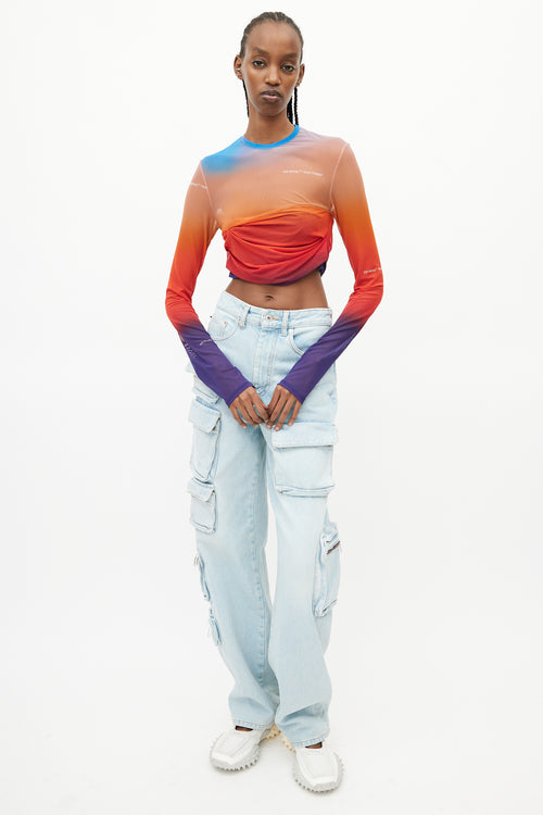 Off-White Blue & Orange Gradient Tulle Mesh Top