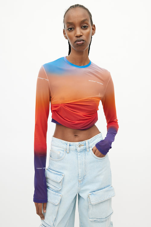 Off-White Blue & Orange Gradient Tulle Mesh Top