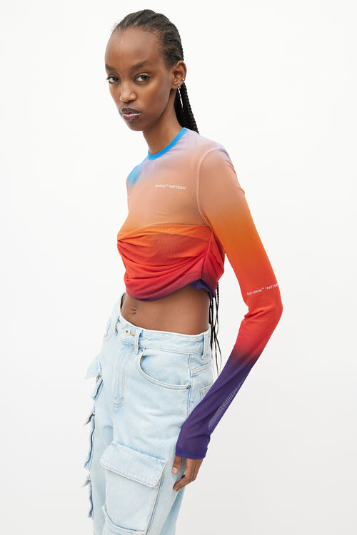 Off-White Blue & Orange Gradient Tulle Mesh Top