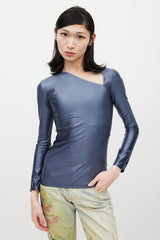 Off-White Blue & White Asymmetrical Logo Top