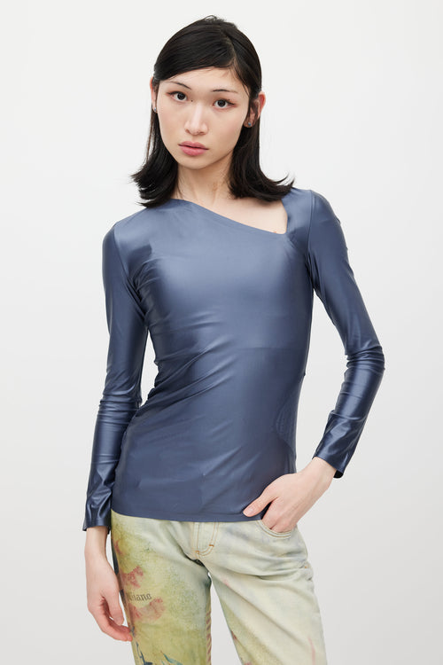 Off-White Blue & White Asymmetrical Logo Top