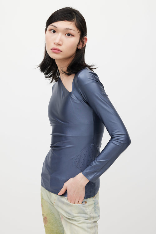 Off-White Blue & White Asymmetrical Logo Top