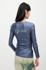 Off-White Blue & White Asymmetrical Logo Top