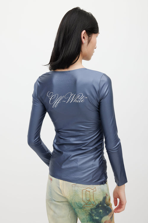 Off-White Blue & White Asymmetrical Logo Top