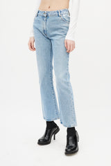 Off-White Blue & White Distressed Slim Denim Jeans