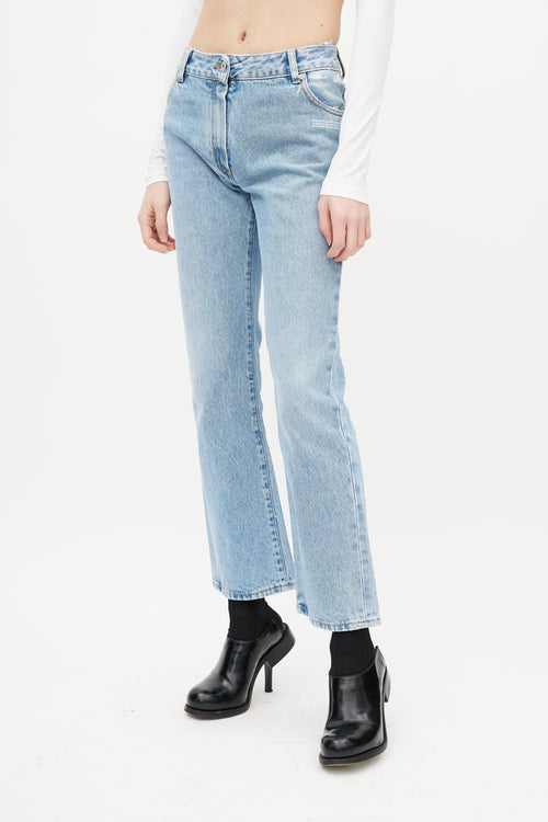 Off-White Blue & White Distressed Slim Denim Jeans