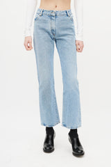Off-White Blue & White Distressed Slim Denim Jeans